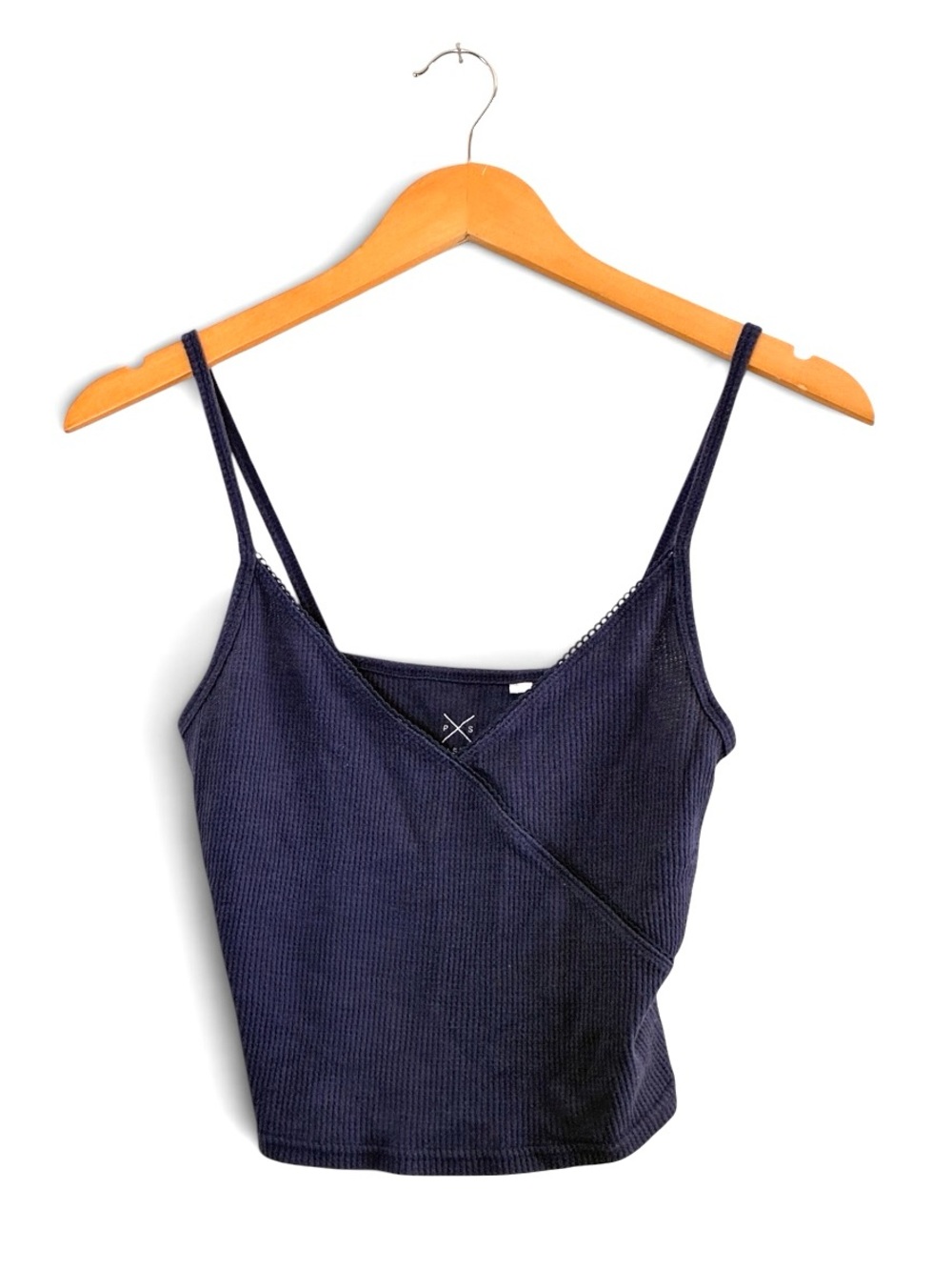 Pacsun | Blue spaghetti straps v-neck basic cropped rib knit tank top size small